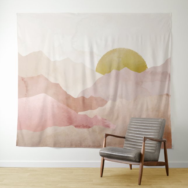 Soft Pink Watercolor Mountains Landscape Tapestry (In Situ (Horizontal))