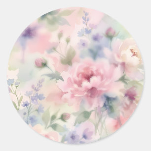Soft Pink Watercolor Peony Floral Classic Round Sticker
