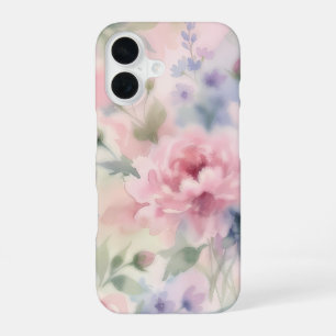 Soft Pink Watercolor Peony Floral iPhone 16 Case
