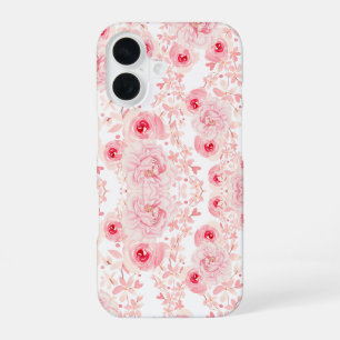 Soft Pink Watercolor Rose Seamless Pattern iPhone 16 Case