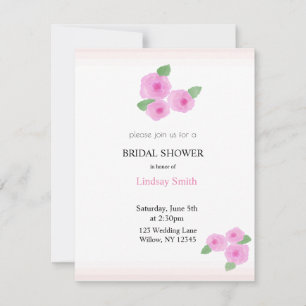 Soft Pink Watercolor Roses Bridal Shower Invitation