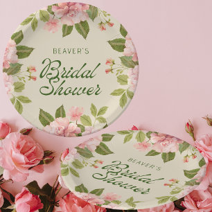 Soft Pink Watercolor Roses Bridal Shower Paper Paper Plate