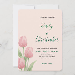 Soft Pink Watercolor Tulip Spring Floral Invitation