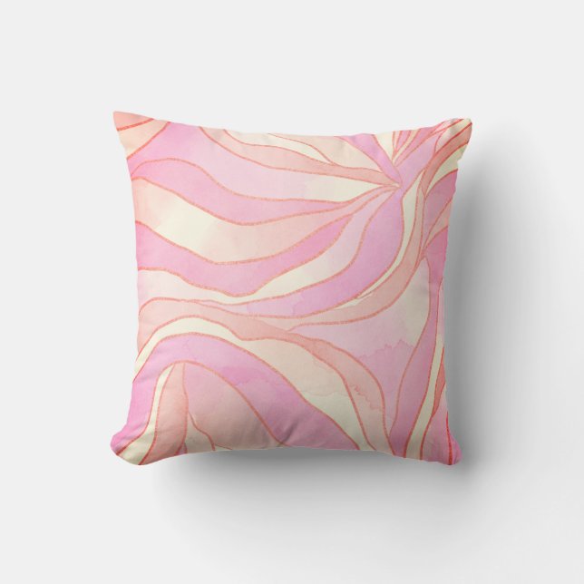 Soft Pink Watercolor Wavy Abstract Cushion (Front)