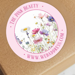 Soft pink Watercolor wildflowers promotion Classic Round Sticker