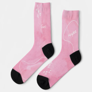 Soft pink watercolor with white name socks