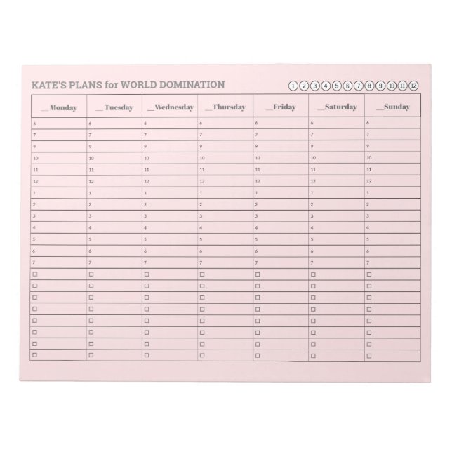 Soft Pink Weekly Appointment Schedule with Tasks  Notepad (Front)