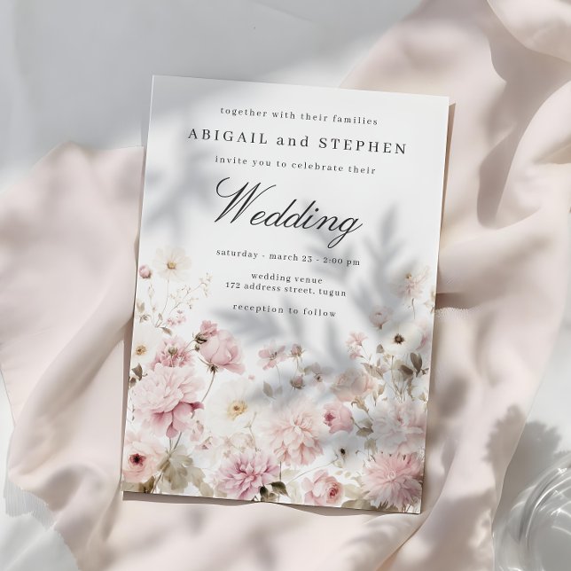 Soft Pink & White Elegant Bloom Floral Wedding Invitation (Creator Uploaded)
