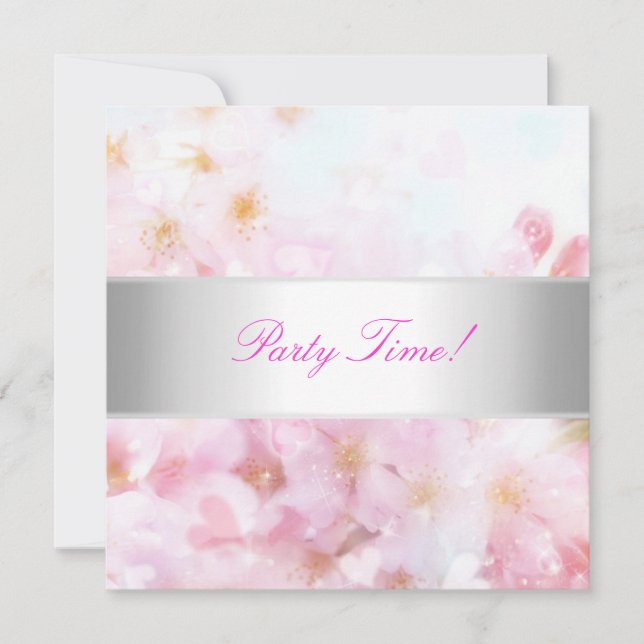 Soft Pink & White Flowers Party Invitation (Front)