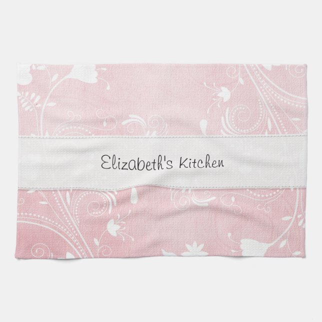 Soft Pink & White Flowers Personalised Tea Towel (Horizontal)