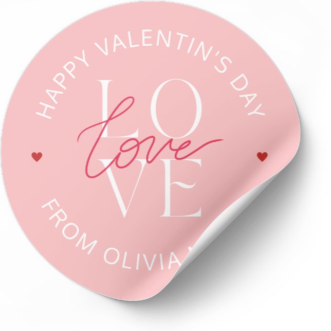 Soft Pink White Happy Valentine's Day Love Classic Round Sticker (Creator Uploaded)