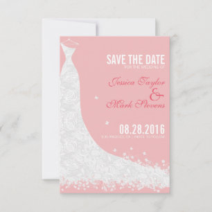 Soft Pink & White Lace Wedding Dress Save The Date