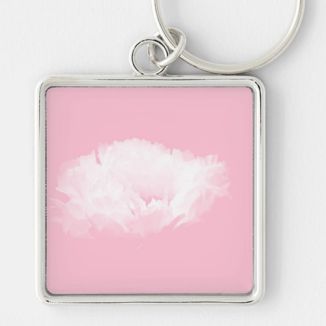Soft Pink White Peony Floral Keychain (Front)