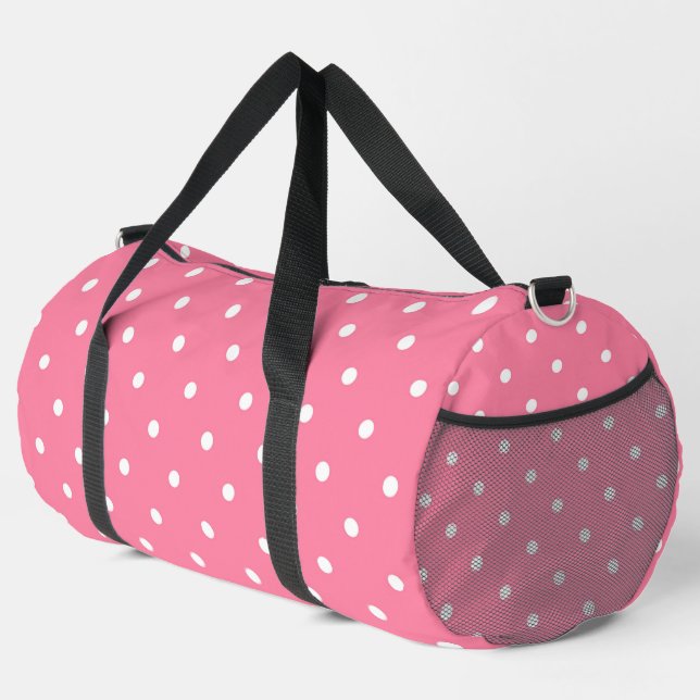 Soft Pink & White Polka Dots Duffle Bag (Right Corner)