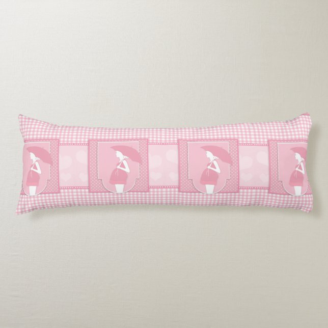 Soft Pink White Pregnant Woman with Umbrella Body Cushion (Front)