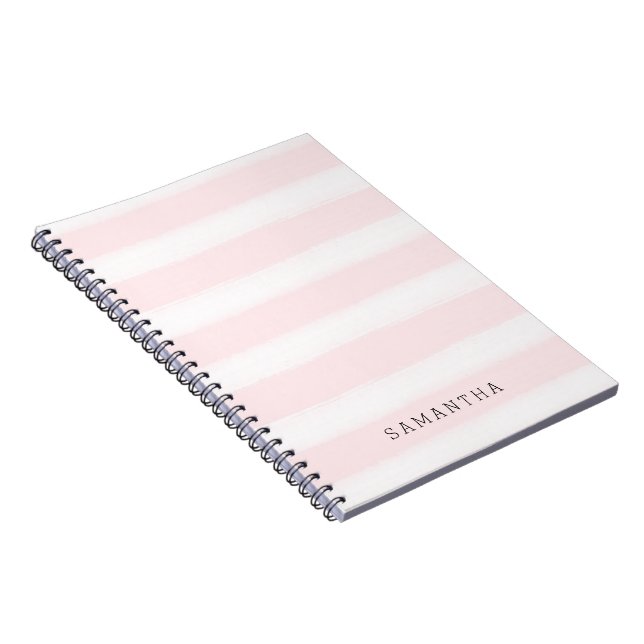 Soft Pink White Stripes Watercolor Notebook (Right Side)
