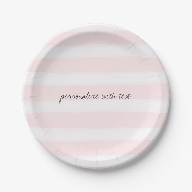 Soft Pink White Stripes Watercolor Paper Plate (Front)