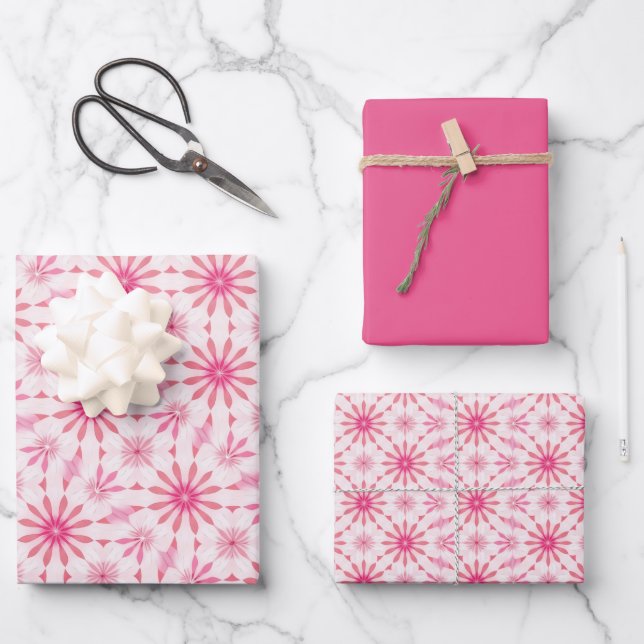 Soft Pink & White Tile Pattern Wrapping Paper Sheet (Front)