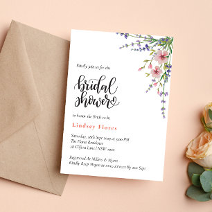 Soft Pink Wild Flowers and Greenery Bridal Shower Invitation