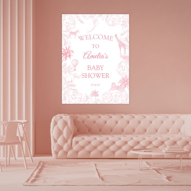 Soft Pink Wild Safari Jungle Animals Baby Shower Poster (Creator Uploaded)