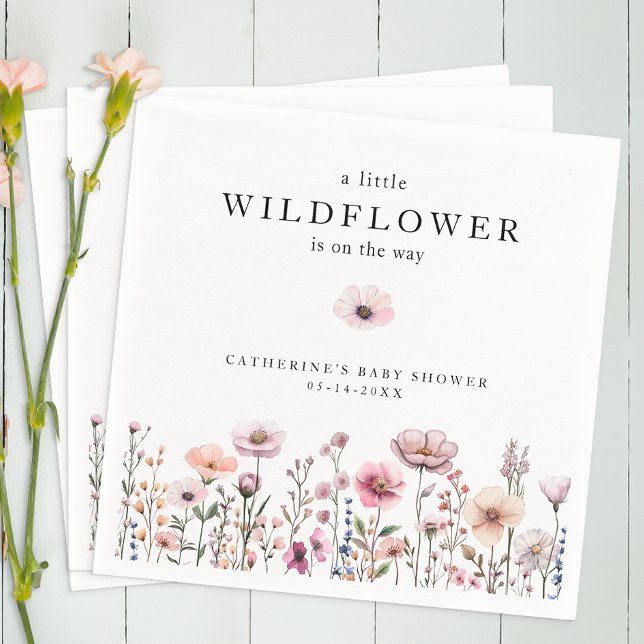 Soft Pink Wildflower Baby Shower Napkins – Boho Wa (Wildflower Napkins)