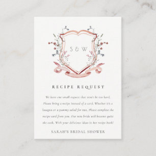 Soft Pink Wildflower Crest Wedding Recipe Request Enclosure Card