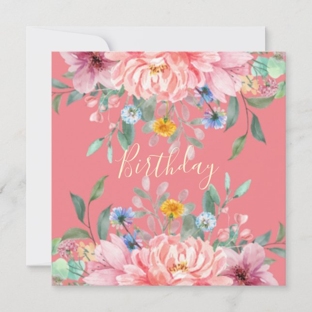Soft pink with flowers Birthday party Invitation (Front)