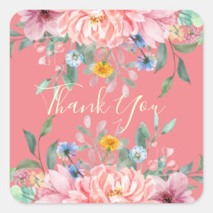 Soft pink with flowers square sticker
