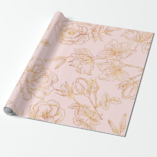 Soft Pink, with Gold Outlined Roses. Wrapping Paper