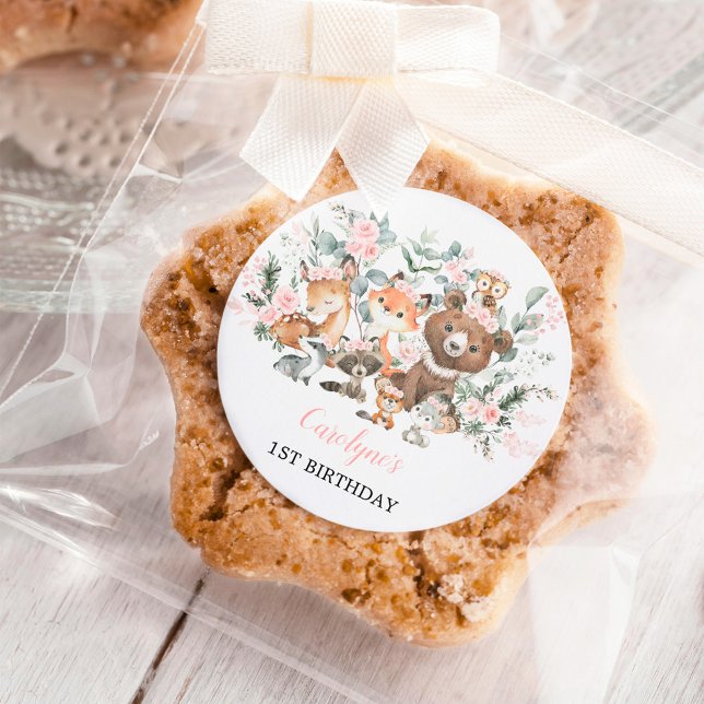 Soft Pink Woodland Forest Eucalyptus Girl Birthday Classic Round Sticker (Creator Uploaded)