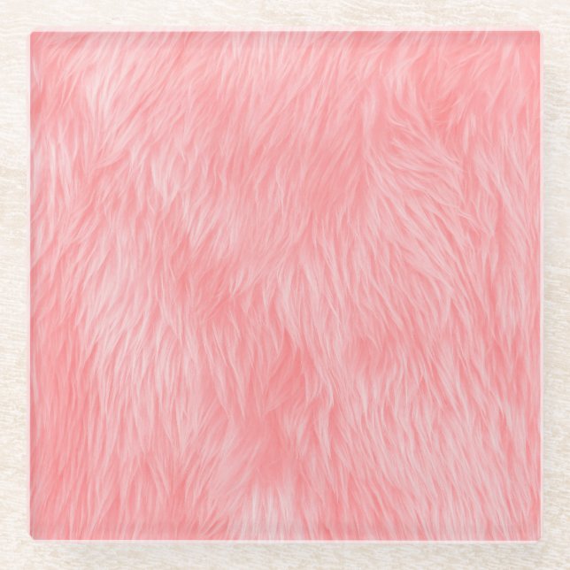 Soft Pink Wool Fur Texture Glass Coaster (Front)