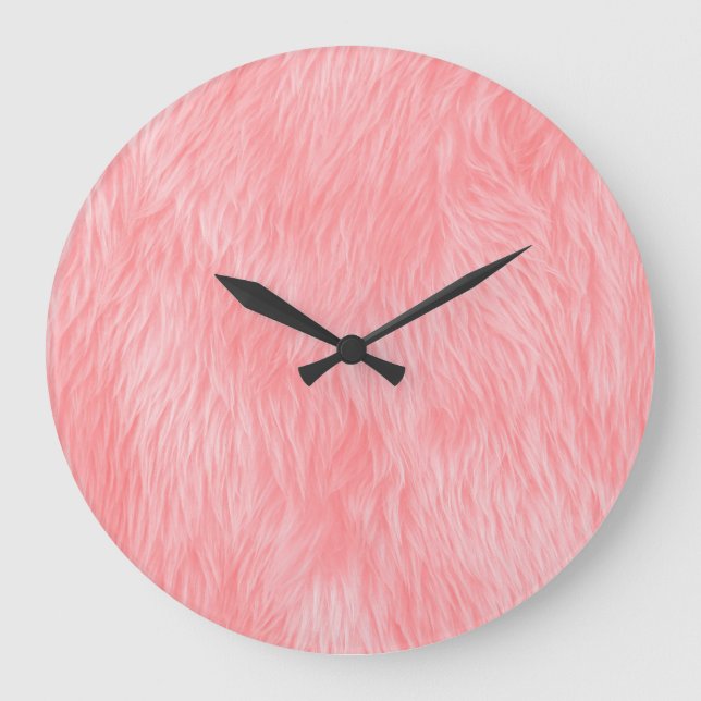 Soft Pink Wool Fur Texture Large Clock (Front)