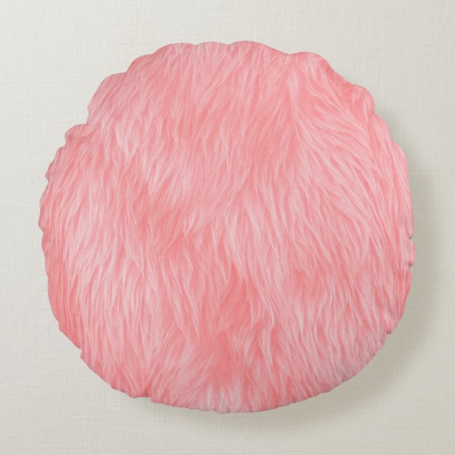 Soft Pink Wool Fur Texture Round Cushion (Front)