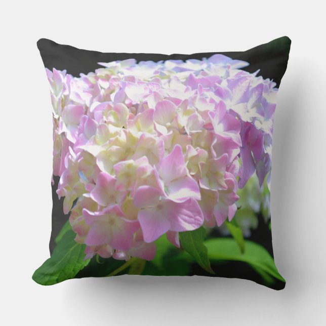 Soft pink yellow purple hydrangeas flowers cushion (Front)