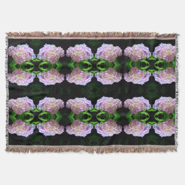 Soft pink yellow purple hydrangeas flowers throw blanket (Front)