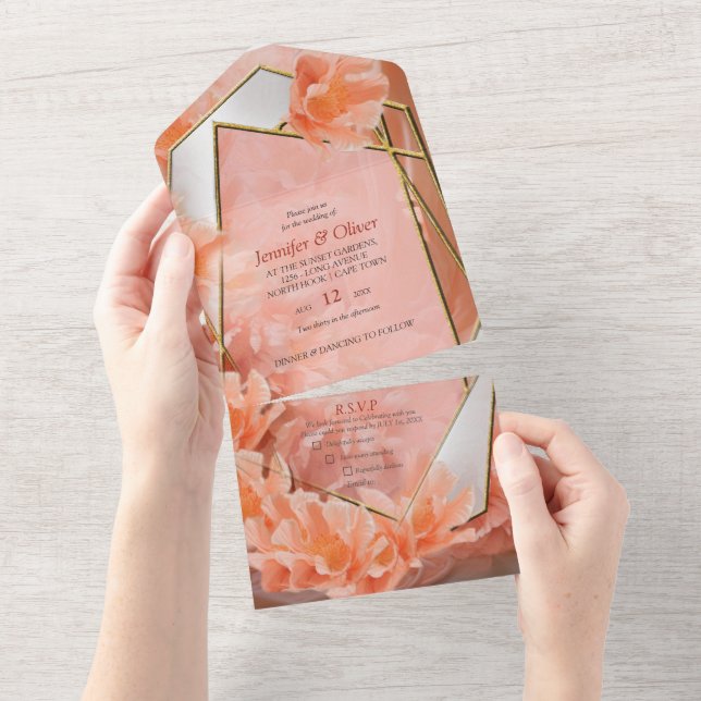 Soft, pinkish-orange hue Peach Fuzz  All In One Invitation (Tearaway)