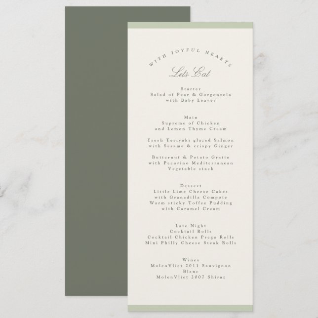 Soft Pistachio Garden Wedding Menu (Front/Back)