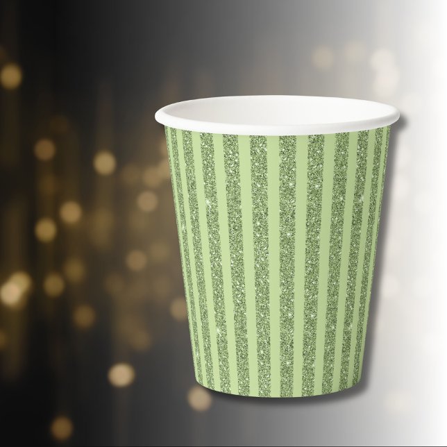 Soft Pistachio Glitter Style Minimal Pattern Paper Cups (Creator Uploaded)