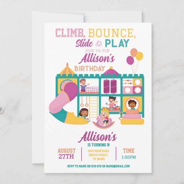 Soft Play Bounce Birthday Girls Party Invitation (Front)