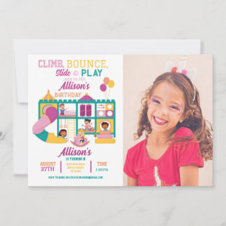 Soft Play Bounce Birthday Girls Party Photo Invitation