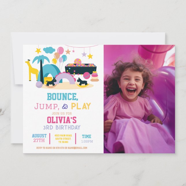Soft Play Bounce Jump Birthday Pink Girls Party  Invitation (Front)