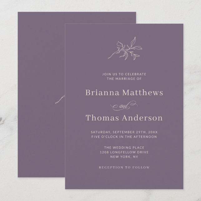 Soft Plum Simple Elegant Minimalist Wedding Invitation (Front/Back)
