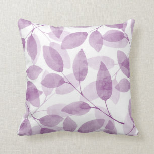 Soft Plum Watercolor Leaves Cushion