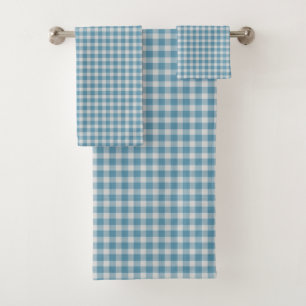 Soft Powder Blue Gingham Plaid Pattern Bath Towel Set