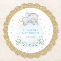Soft Powder Blue Gold Stars Elephant Baby Shower