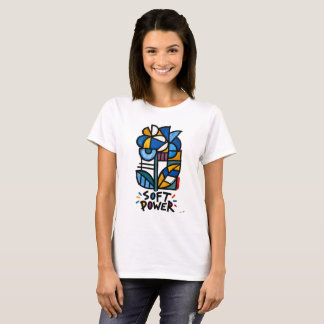 Soft Power Blue Hydrangea Tribal Geometric Floral T-Shirt