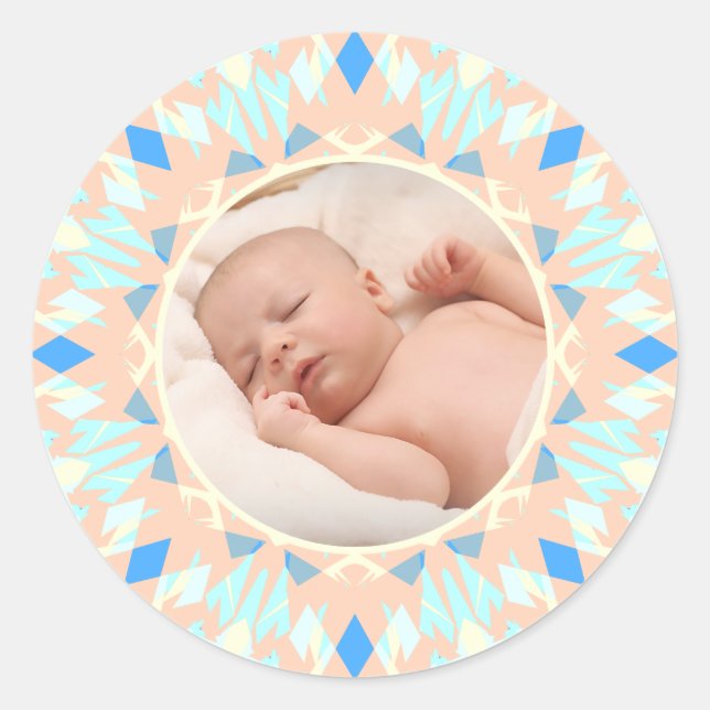 Soft Pretty Blue Custom Photo Mother’s Day Gift Classic Round Sticker (Front)