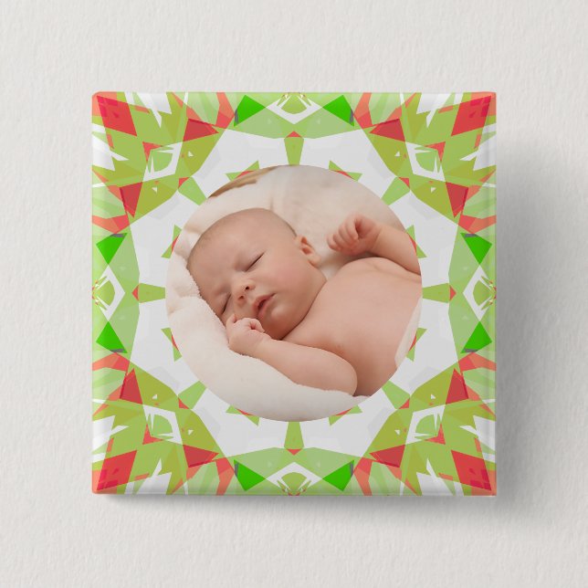 Soft Pretty Green Custom Merry Christmas Photo 15 Cm Square Badge (Front)