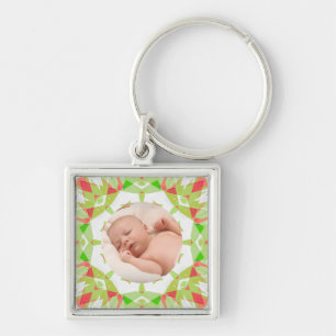 Soft Pretty Green Custom Merry Christmas Photo Key Ring