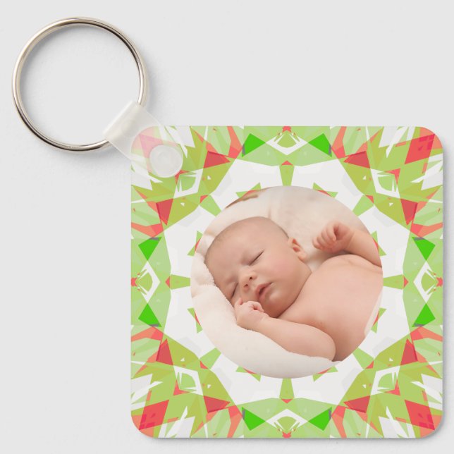 Soft Pretty Green Custom Merry Christmas Photo Key Ring (Front)